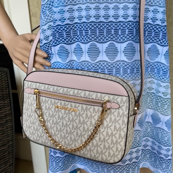 MICHAEL KORS LARGE EAST WEST ZIP CHAIN XBODY POWDER BLUSH MULTI - Picture 1 of 16